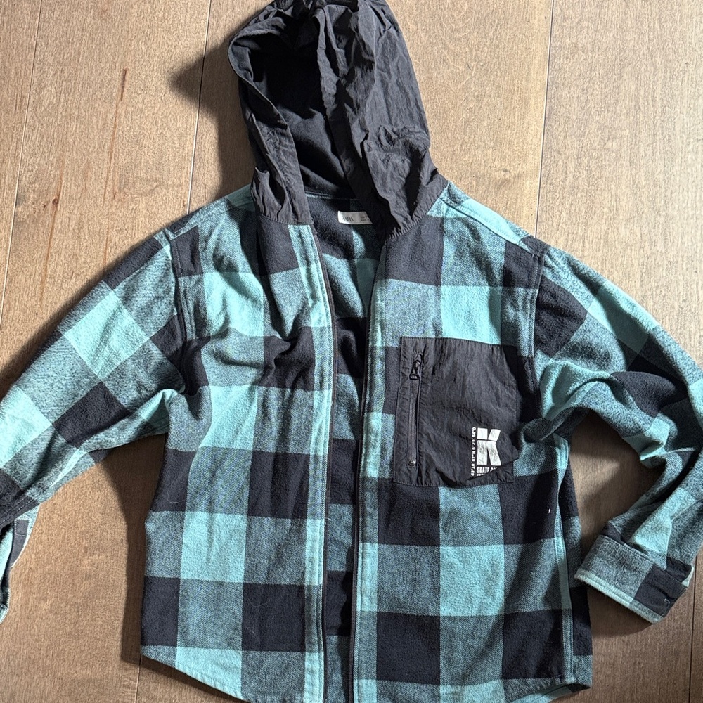 Zara Kids Black and Green Checkered Hoodie